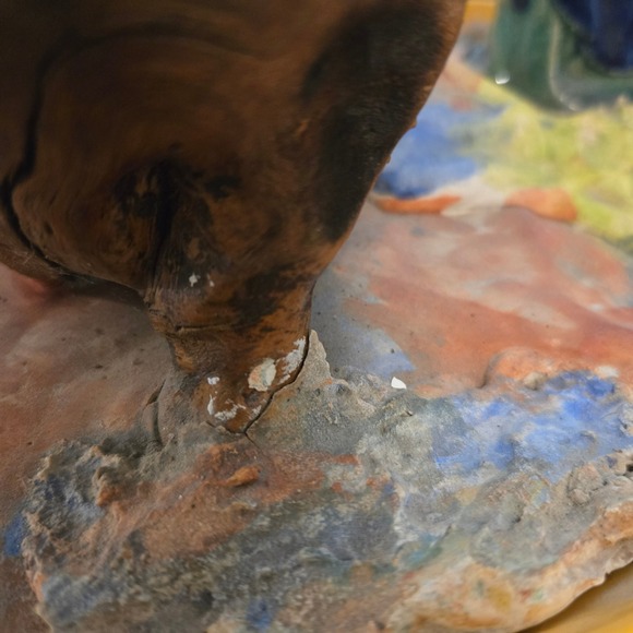 Vintage Chinese Shiwan Mud Man Sage Figurine Driftwood Pagoda Diorama Blue Glaze - Picture 2 of 12